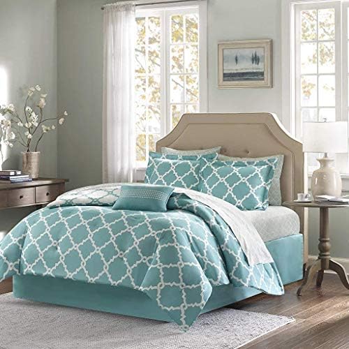 Empire Home Annissa Collection Luxurious 10-Piece Geometric Soft Comforter Set & Bed Sheets Limited-Time Sale!! (Turquoise Geo, King Size)