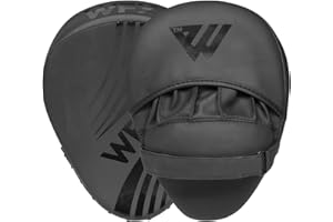 WFX Boxing Pads for Training - Curved Mitts for MMA, Kickboxing, Karate, Sparring & Martial Arts - Matte Black Leather Muay Thai Punching Pads