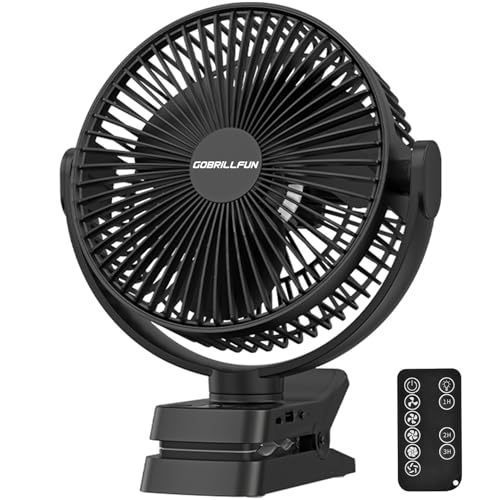 8.3 Inch Clip on Fan with Remote, 12000mAh Battery Operated Rechargeable Desk Fan with LED Light, Timer & Power Display, 4 Speeds Portable Fan for Golf Cart, Camping Tent, Travel, Office, Outdoor | 12000 mAh battery, battery level indicator, LED light, timer