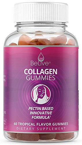 Collagen Gummies Supplement for Women – Hair, Skin and Nails Vitamins Gummy | All-Natural & Marine Sourced. Kosher & Halal Certified - Tropical Flavored 60 Chews BeLive