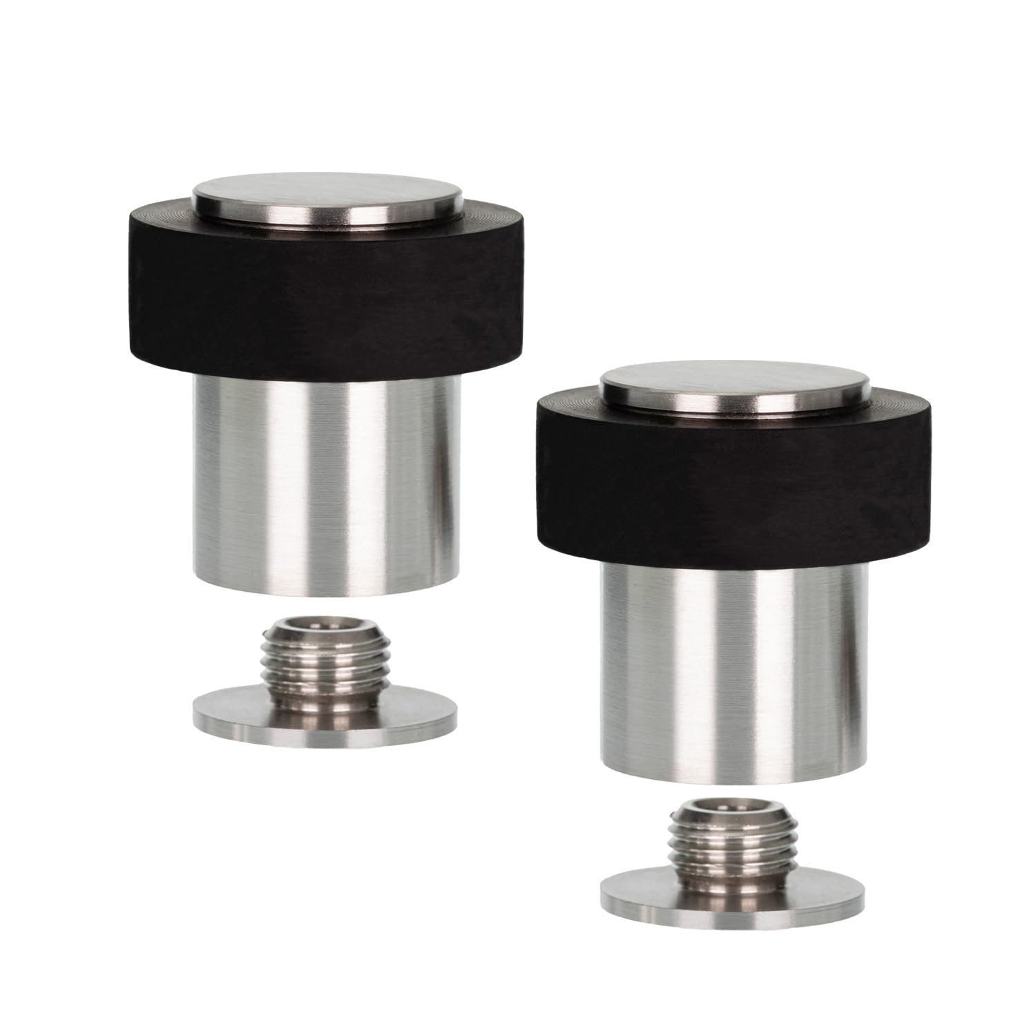 EVI Herrajes | Pack of 2 Stainless Steel Door Stops | Ø24x35mm | Floor Mounted | Silicone Protection | Includes Screw + Fastening Plug | Model I-18124X35-CB