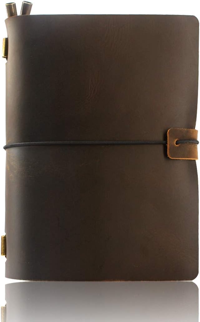 Genuine Leather Journal Traveler Notebook - Real Leather Art Sketchbook - Writing Notebook Diary - Proper Size Gifts for Men & Women Refillable 7"x 5"