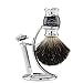 Mid Century Shaving Brush - Black Badger Hair - Metal and Faux Horn (Acrylic) For a Premium Wet Shave Experience (Black)