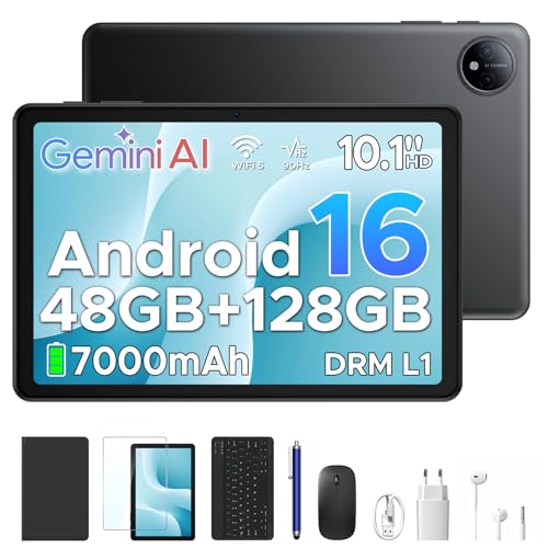 P10 Android 16 Tablette 10 Pouces, 48Go RAM+128Go ROM/2To TF, Gemini AI, 90Hz, 7000mAh, WiFi 5, Face ID/OTG/Widevine L1/Jack 3,5 mm, Tablette avec Clavier et Stylet