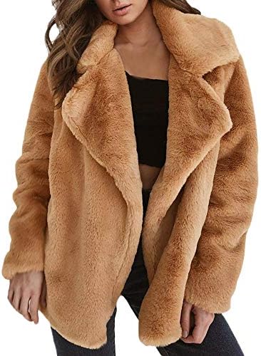Daoroka Women Winter Warm Faux Fur Coat Jacket Ladies Notched Thick Outerwear Parka Cardigan