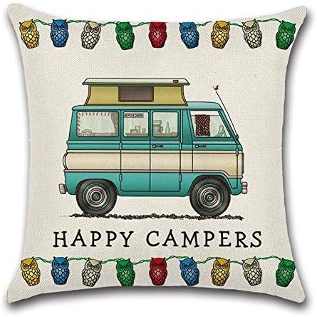 Dozili Cute RV Vintage Camper Travel Trailer Cotton Linen Home Decorative Throw Pillow Case Sofa Cushion Cover 18" X 18" (STYLY01) Style17