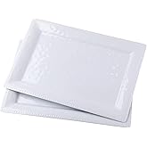 LOK-OSEMILE Embossed effectSet of 2 melamine rectangular serving trays/platters - White (2)