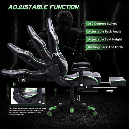 Ficmax Green Massage Gaming Chair High Back, Big and Tall Computer