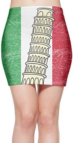 Italy Flag Pisa Tower Women's Bodycon Mini Knit Basic Stretch Short Pencil Skirt XL