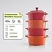 LIFVER Ramekins with Lids, 7 oz Oven Safe, Round Ceramic Ramekins, Set of 4 (2 Red, 2 Orange)