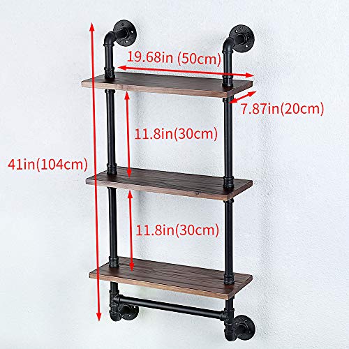 Industrial Pipe Shelf Bathroom Shelves Wall Mounted,19.6in Rustic Wood