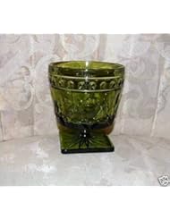 Kitchen: Vintage Indiana Colony Olive Green Glass Square Pedestal Base Park Lane Pattern Sherbert Berry Dessert Goblet - Indiana Glass