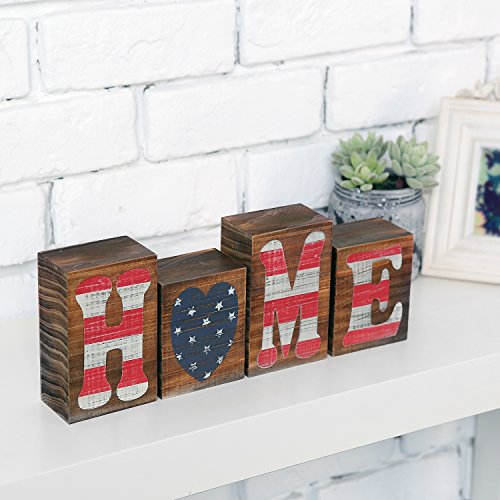 MyGift Patriotic Rustic Wooden Block Letters, Decorative Mantel and Tabletop American Flag Home