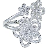 OIDIMS Unique Flower Cubic Zirconia Ring for Women Crystal Daisy Adjustable Open Band Engagement Wedding Promise Ring Elegant Floral Stacking Jewelry Sparkling Wrap Finger Band for Party Prom