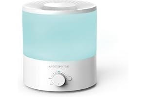 MEGAWISE 1.5L Cool Mist Humidifier for Bedroom, Home, Office, and Plants, Essential Oil Diffuser with Adjustable Mist Output, 25dB Quiet Ultrasonic, Up to 10 Hours, Easy to Clean