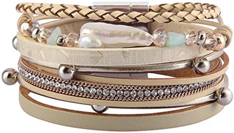 JAOYU Pearl Leather Bracelet for Women Wrap Cuff Bangle Tree of Life Jewelry Handmade Gifts Sister, Mother Gifts - with Alloy Buckle