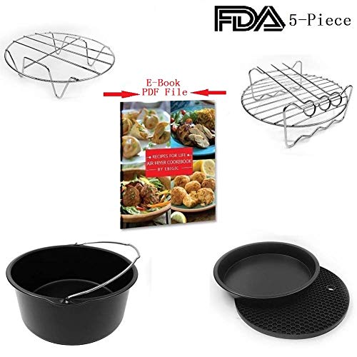 Universal Air Fryer Accessories 7 Inch Pizza Pan Cake Barrel Skewer Rack Silicone Mat Metal Holder Fit All 3.7QT/5.3QT/5.8QT By EBIGIC - Thumbnail 4