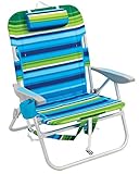 Rio Beach Big Boy Folding 13 Inch High Seat Backpack Beach or Camping Chair, Green/Blue Stripe