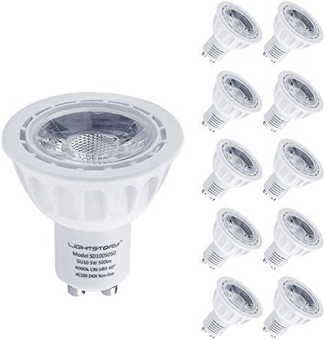 LightStory GU10 LED Bulbs, 5W 500lm, 50W Halogen Bulbs Equivalent, 4000K Neutral White, 40° Beam Angle Non-Dimmable MR16 GU10 LED Light Bulbs, UL Listed, Pack of 10