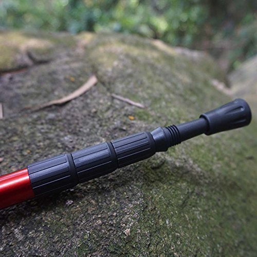 Walking Stick Trekking Pole Hiking Telescoping Ultra Strong Alpenstocks Anti Shock Mountaineering Trail With Night Flasher Warning(1 Piece)Red