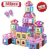 HOMOFY 117PCS Castle Magnetic Blocks for Boys Girls Kids -3D Macaron Colors Learning & Development Building Blocks Toys for 3 4 5 6 7 Year Old Boys Girls Gifts