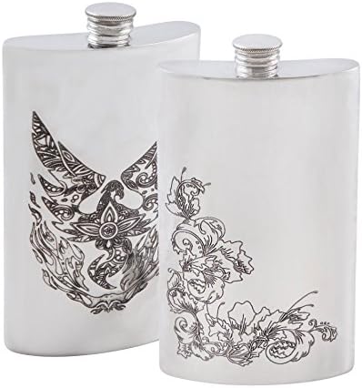 Pewter Engraved Hip Flasks | Silver Jacket Pocket Flask with Funnel Set | Modern, Sophisticated, &amp; Discreet Alcohol Flask Set | Sleek Canteens That Hold Whiskey, Rum, Scotch, &amp; Vodka | 8 0z of Liquor