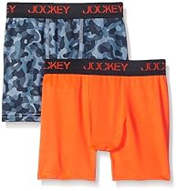 Jockey Big Boys' Performance Boxer Brief, Grey Camo/Neon Orange, X-Large (Pack of 2)