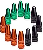 Presta Valve Caps - Tire Valve Stem Caps 12pcs - Anodized Presta Valve Caps - Dust Caps Tire - Bike Presta Valve Cap Orange Black Green Aluminum Color - Bicycle Presta Valve Cover - Air Caps Tires