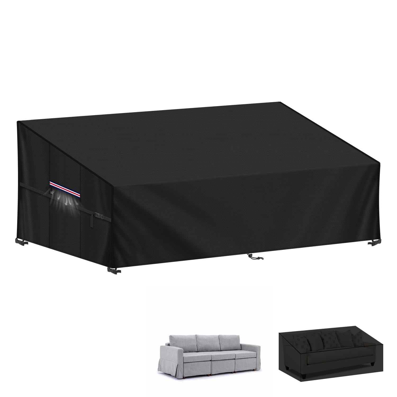 LAMUNI Outdoor Sofa Covers Waterproof Sofa Bench Cover 420D Oxford Rattan Sofa Cover Outdoor Garden Sectional Sofa Covers 3 Seater Garden Furniture Cover Anti-UV Corner Sofa Cover, 208x99x89/61cm