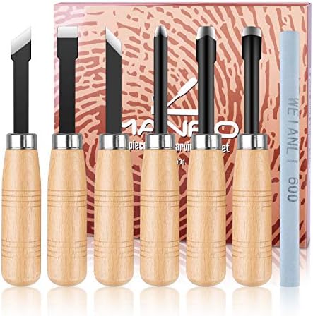 ETEPON Woodcut Knife Wood Carving Chisel Set,6 Pcs Wood Carving Carpenter Hand Tools Knife Kit for Kids Adults & Beginners Professionals Working DIY Art Craft Wood Carving