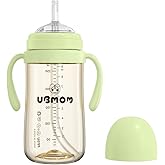 UBMOM Sippy Cup with Straw and Handle, Spillproof Baby and Toddler Cups with Replaceable Straw, BPA-Free PPSU Sippy Cups for Toddlers, 9.47oz (Green)