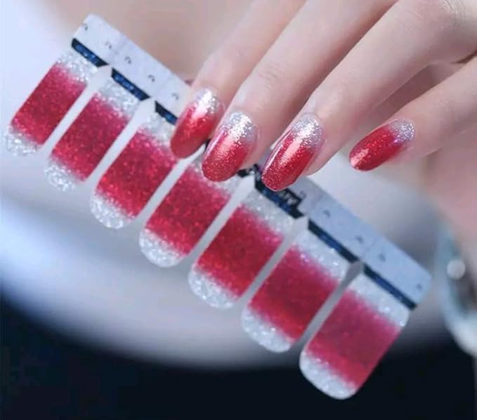 Express Manicure 100 Nail Polish Strips Gradient Red Glitter Full Nail