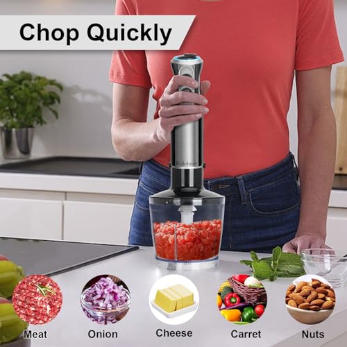 Kolohoso 1500W Hand Blender, 4 in 1 Professional Multifunctional Mixer with 20 Speeds and Turbo, 304 Stainless Steel, Whisk, Chopper 500 ml and Measuring Cup 600 ml, for Smoothie Soups Sauces, BPA Free