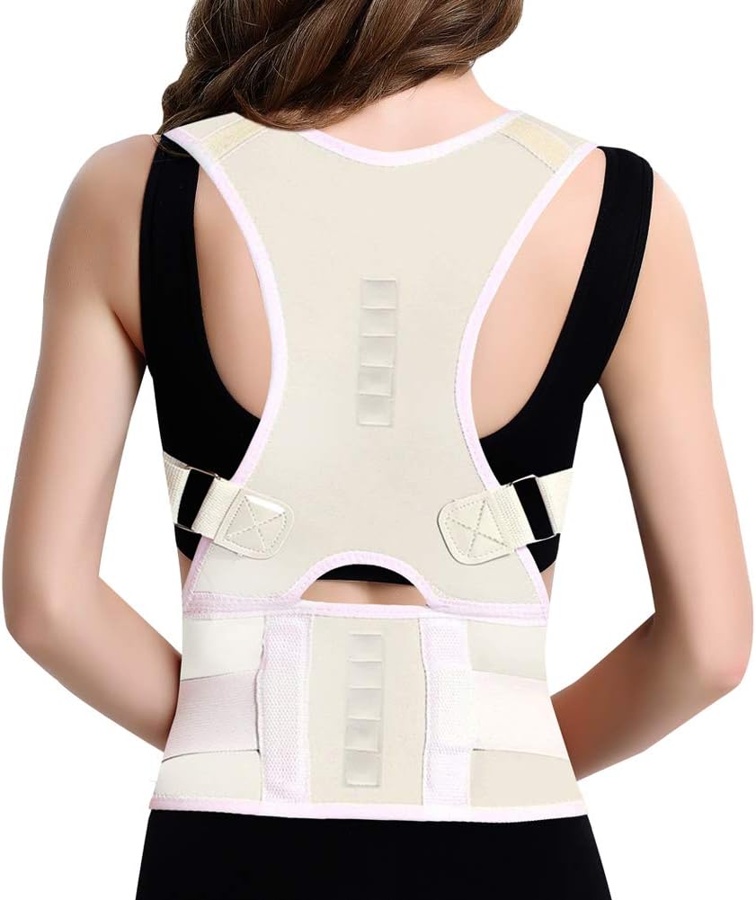 Posture Corrector Back Brace, Clavicle Shoulder Support Brace for Upper Back Pain Relief, Adjustable Lumbar Support Belt for Lower Back Pain, Improves Humpback Posture Men & Women (White, Small)
