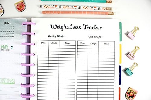Weight Loss Tracker Inserts for 11-Disc Big Happy Planner, Big Happy Planner Nutrition Planner, Pre-punched Happy Planner Inserts, Pre-punched Diet Planner