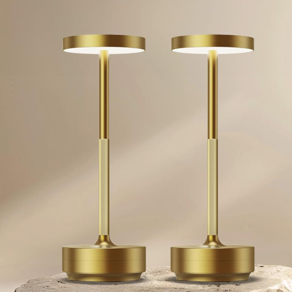 Photo 1 of Cordless Table Lamp 5000mAh Rechargeable Battery, 3 Light Modes Brightness Dimmable Portable Waterproof IP54 for Home, Outdoor, Restaurants and Bar (2pack-Gold)