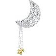 Juvale Pull String Moon Pinata for Twinkle Twinkle Little Star Birthday, Baby Shower Party Decorations (Silver Foil, 17x11x3 in) - Moon Pull String Pinata