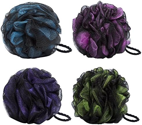 TARTINY Bath Sponge Mesh Loofahs Pouf Brush Shower Ball Large 4-Pack (75g/pcs),Eco-friendly Exfoliating Mesh Brush Pouf Bath Shower Ball Sponge 4 Colors-Exfoliate, Cleanse, Soothe Skin