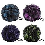 TARTINY Bath Sponge Mesh Loofahs Pouf Brush Shower Ball Large 4-Pack (75g/pcs),Eco-friendly Exfoliating Mesh Brush Pouf Bath Shower Ball Sponge 4 Colors-Exfoliate, Cleanse, Soothe Skin