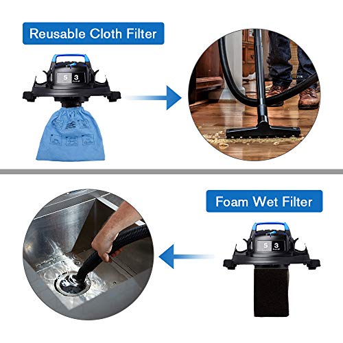 Vacmaster 3 Peak HP 5 Gallon Wet Dry Vacuum Cleaner Lightweight