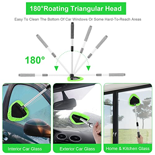 X XINDELL Car Window Cleaner – 24Inch Windshield Cleaning Tool with Spray Bottle, Microfiber Bonnets – Extendable Car Washer Kit with Long Soft Sponge Handle