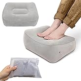 Inflatable Travel Foot Rest Pillow, Head Pad, Soft Flocking Pillow, Flights Relax Cushion Ottomans Leg Up with Air Pump for Office, Home Relax, Camping and Travel Use (Gray, 1 Pcs)
