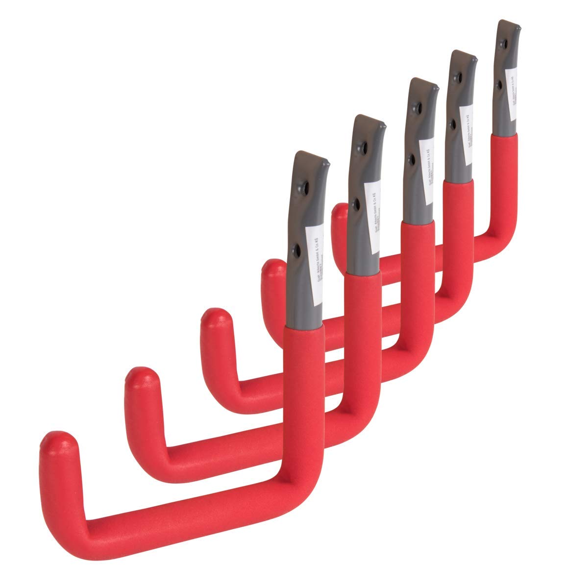 Gah-Alberts Wall Hook Angled 802189 Grey with Red Rubber Coating, Diameter 18 MM, 215 x 153 MM/Pack of 5