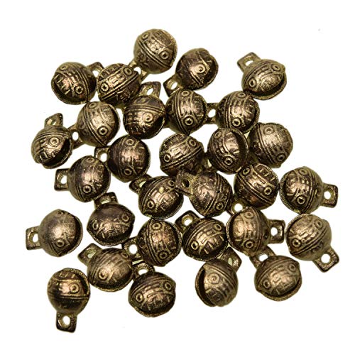 Pomeat 30Pcs Antique Gold 0.7'' x 0.6'' Inches Brass Bells Vintage Indian Bells Charms Pendants for Crafting,Home Door Decor