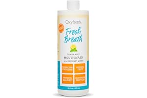 Oxyfresh Lemon Mint Fresh Breath Mouthwash – Bad Breath Treatment – SLS & Fluoride Free – Alcohol Free, Gentle Nonburning with Xylitol & Essential Oils – 16 Fl Oz