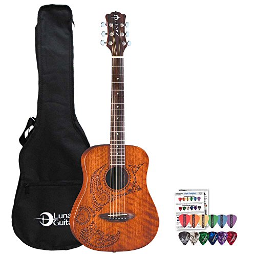 Luna Guitars Safari Tattoo SAF TAT 3/4 Travel Acoustic Guitar Kit