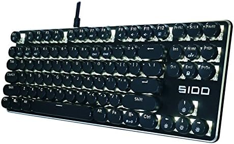 RGB White Backlit Mechanical Keyboard Blue Switch Steampunk Retro Vintage Typewriter Style Gaming keyboard Tenkeyless 87 keys Anti-ghosting for Gaming Typing Programming-US Layout