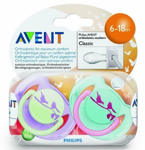 Philips Avent 6-18 Months Classic Orthodontic Soothers Scf172/22 Bpa-free Girls Good Gift for Mom and Baby