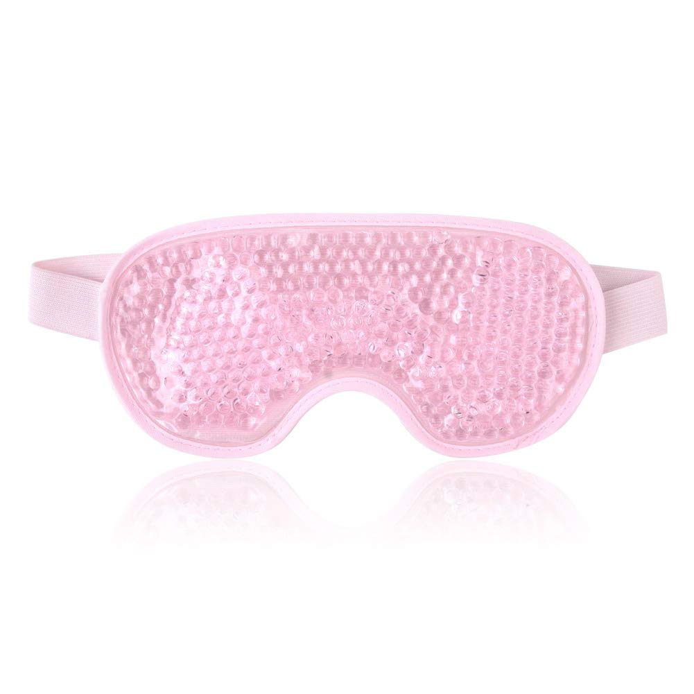 TEEROVA Cooling Eye Mask with Gel Bead - Reusable Gel Eye Mask for Dark Circles, Puffy Eyes, Dry Eyes, Headaches, Migraines, Sinus (Pink)