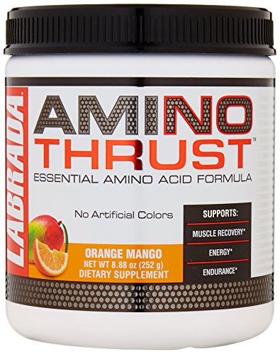 LABRADA Amino Thrust - BCAA Energy Powder with Green Tea Extract for Lean Muscle Growth & Fat Loss, Orange Mango, 30 Serving